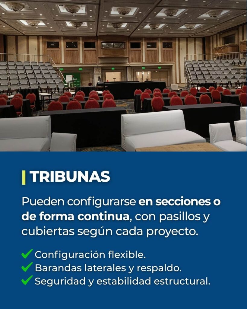 Alquiler e instalación de tribunas modulares en salones de eventos por Escenarios Uruguay