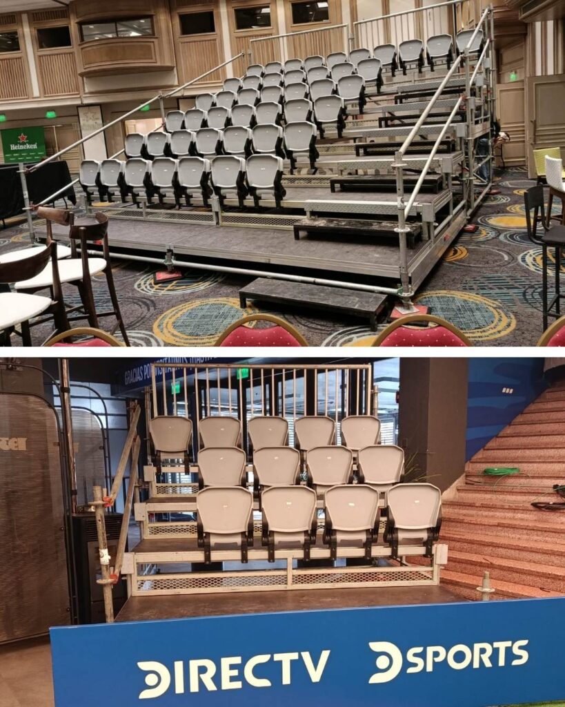 Alquiler e instalación de tribunas modulares en salones de eventos por Escenarios Uruguay