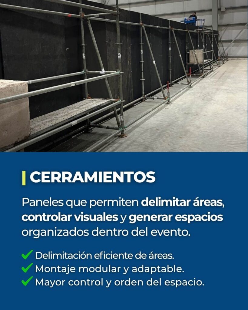 Montaje de cerramientos modulares ciegos para delimitar áreas en eventos